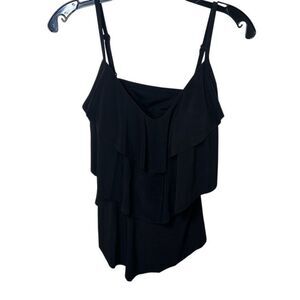 Aqua Green Women’s Size Medium Tiered Ruffled Tankini Swim Top Black Adjustable